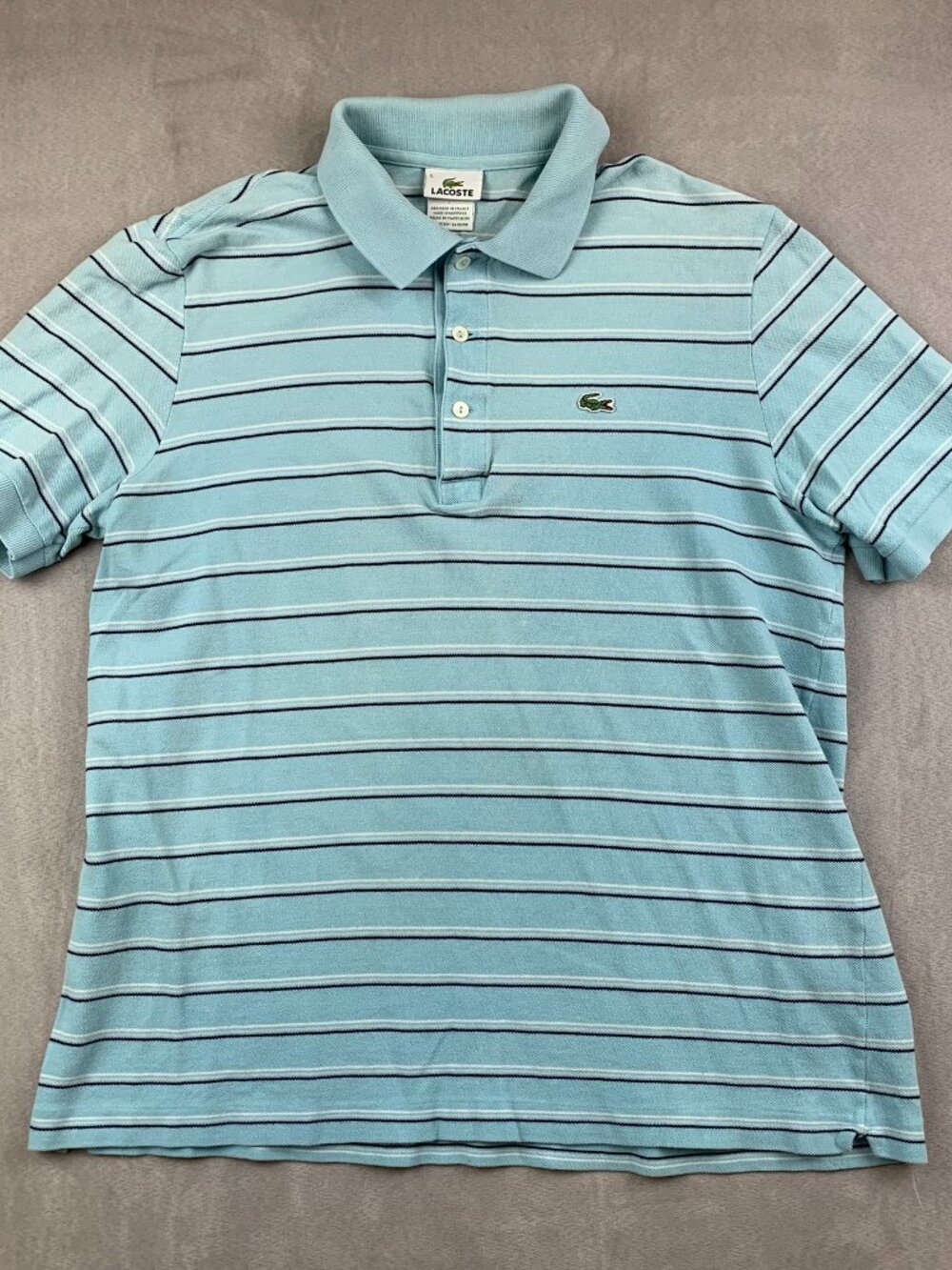Lacoste Mens Shirt 5 Large Baby Blue Striped Pique Polo Short-Sleeve Tennis Prep